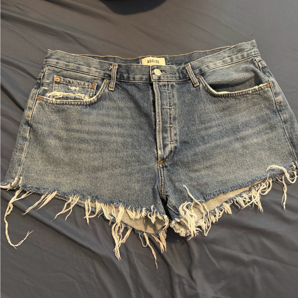 Agolde Distressed Blue Jean Shorts
